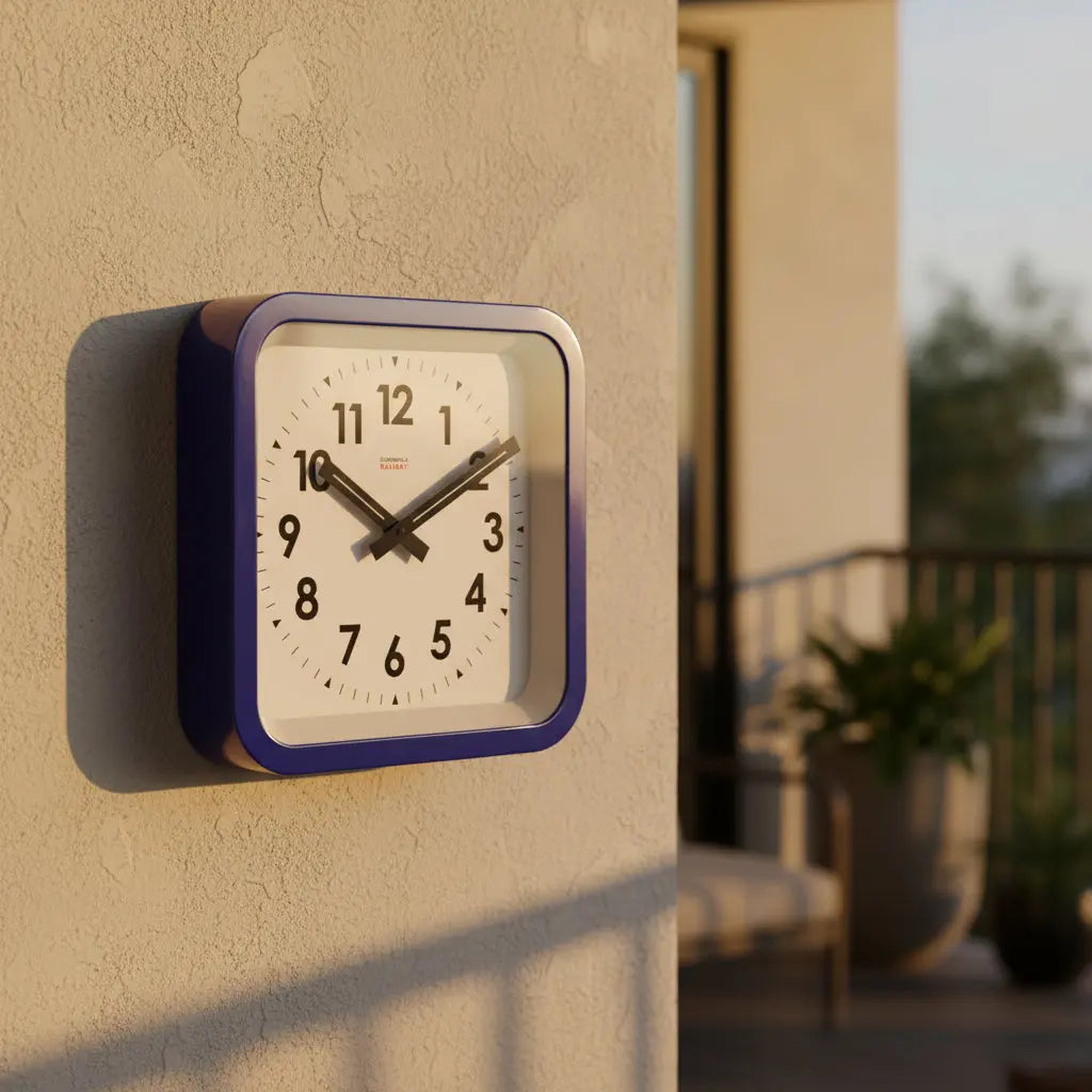 Big Railway Blue Square Indoor / Outdoor Clock Cloudnola