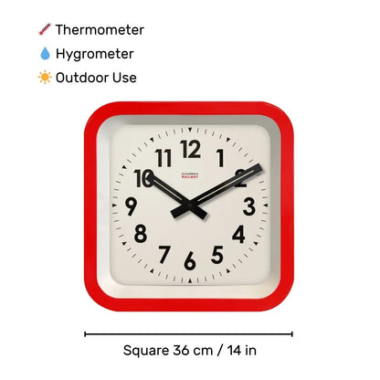 Big Railway Red Square Indoor / Outdoor Clock Cloudnola