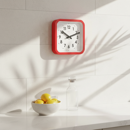 Big Railway Red Square Kitchen Wall Clock