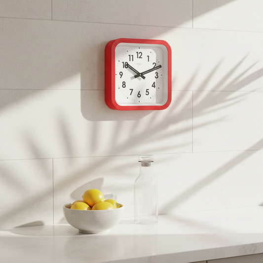 Big Railway Red Square Kitchen Wall Clock