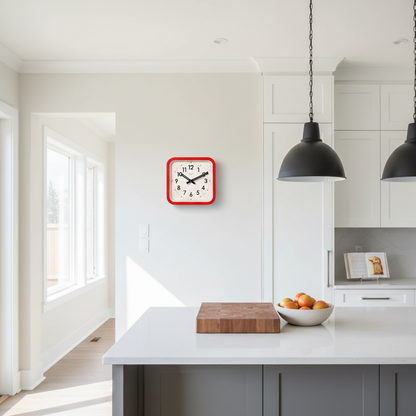 Big Railway Red Square Kitchen Wall Clock