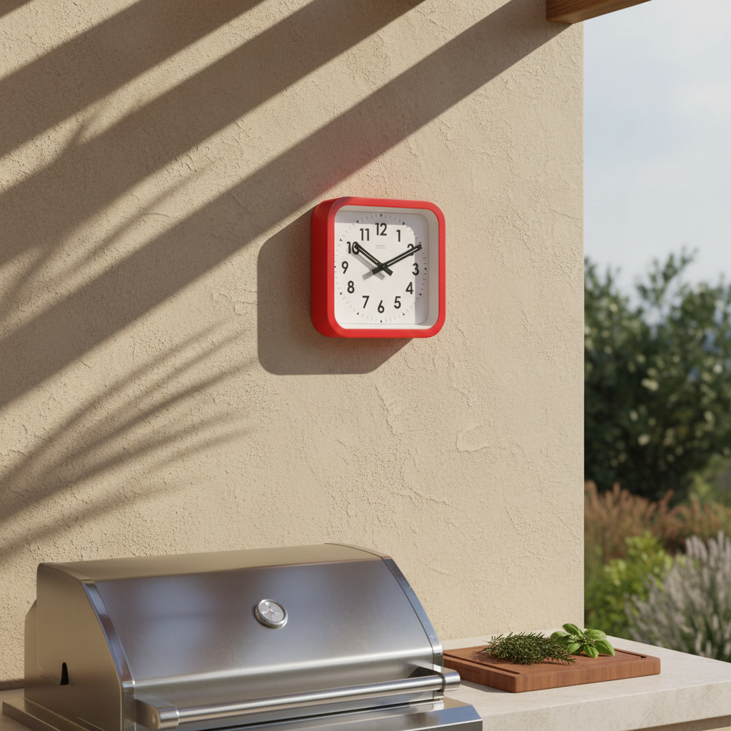 Big Railway Red Square Kitchen Wall Clock