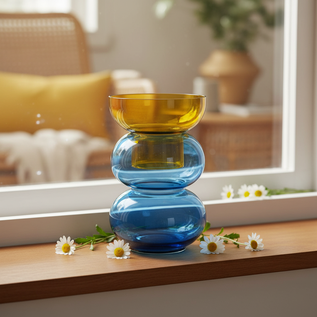 Bubble Reversible Glass Vase – Yellow & Blue Large