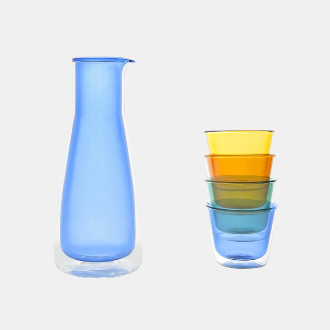 Rocks Blue Carafe & Color Glass Set – Double-Wall Insulated Bundle - Drinkware