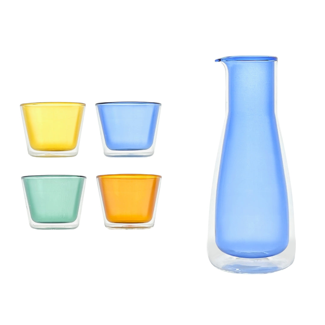 Rocks Blue Carafe & Color Glass Set – Double-Wall Insulated Bundle - Drinkware