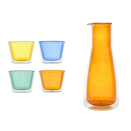 Rocks Orange Carafe & Color Glass Set Bundle - Drinkware