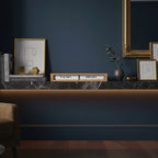 Preorder - Texttime 2.0 Bamboo Text Flip Clock on shelf with minimalist home decor and Dutch Design, Functional Design style