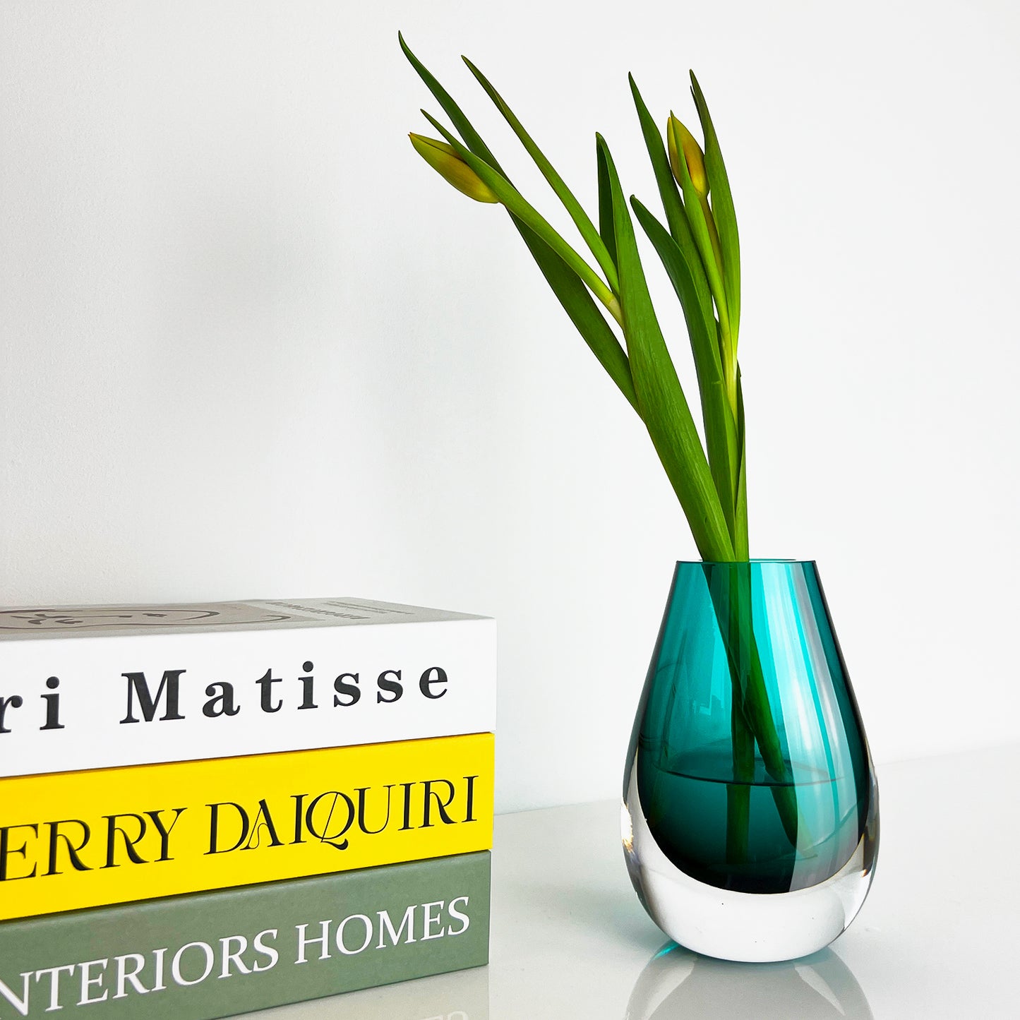 Drop Turquoise Vase - Mouth-Blown Thick Glass - Eco-Chic Decor