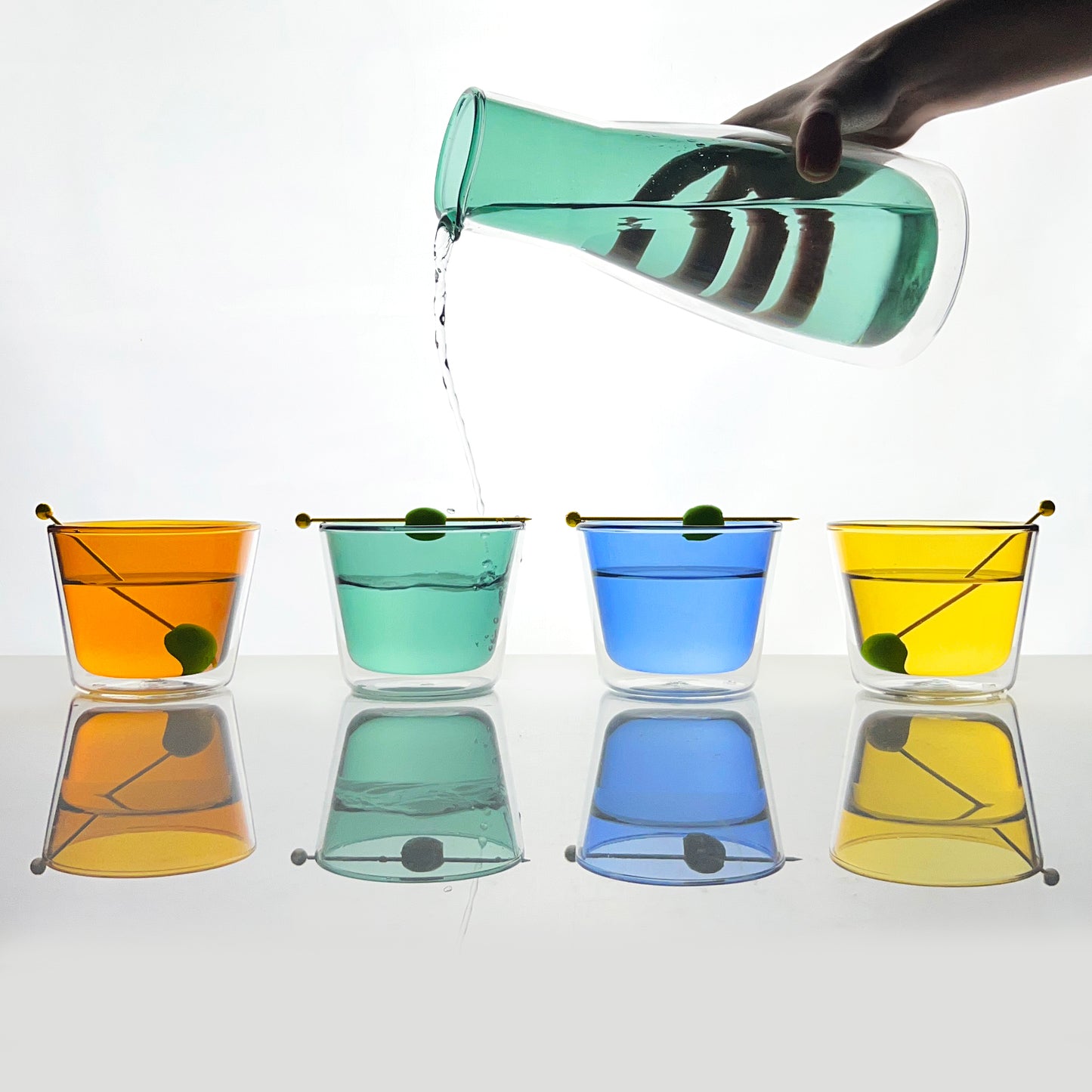 Rocks Green Carafe & Color Glass Set Bundle - Drinkware