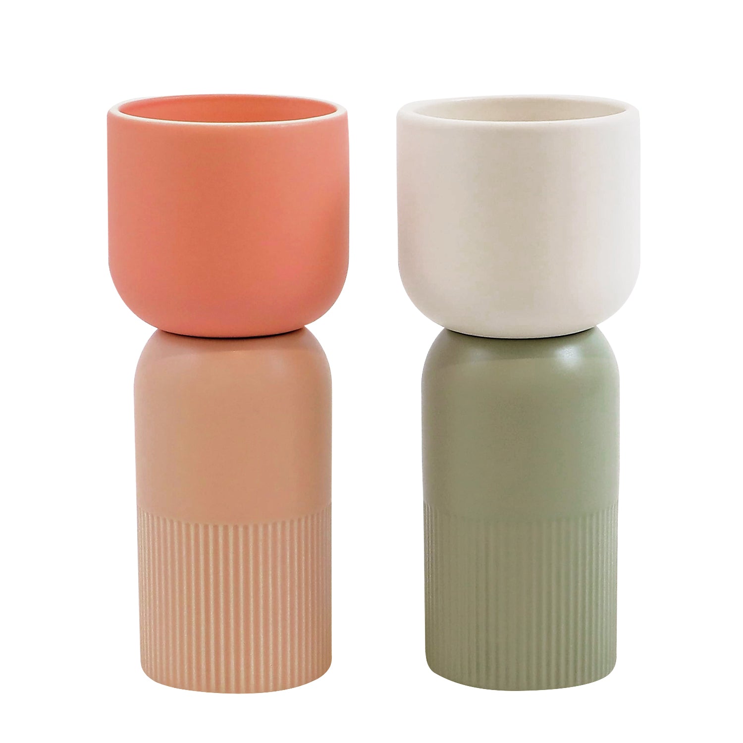 Fusion Flip Reversible Ceramic Vase Set – Small in muted tones showcasing Dutch Design and Functional Design.