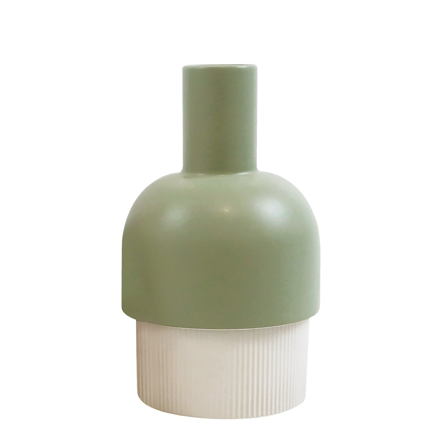 Flip Reversible Ceramic Vase – Ivory & Olive Medium with minimalist sculptural design, Dutch Design, and Functional Design principles.