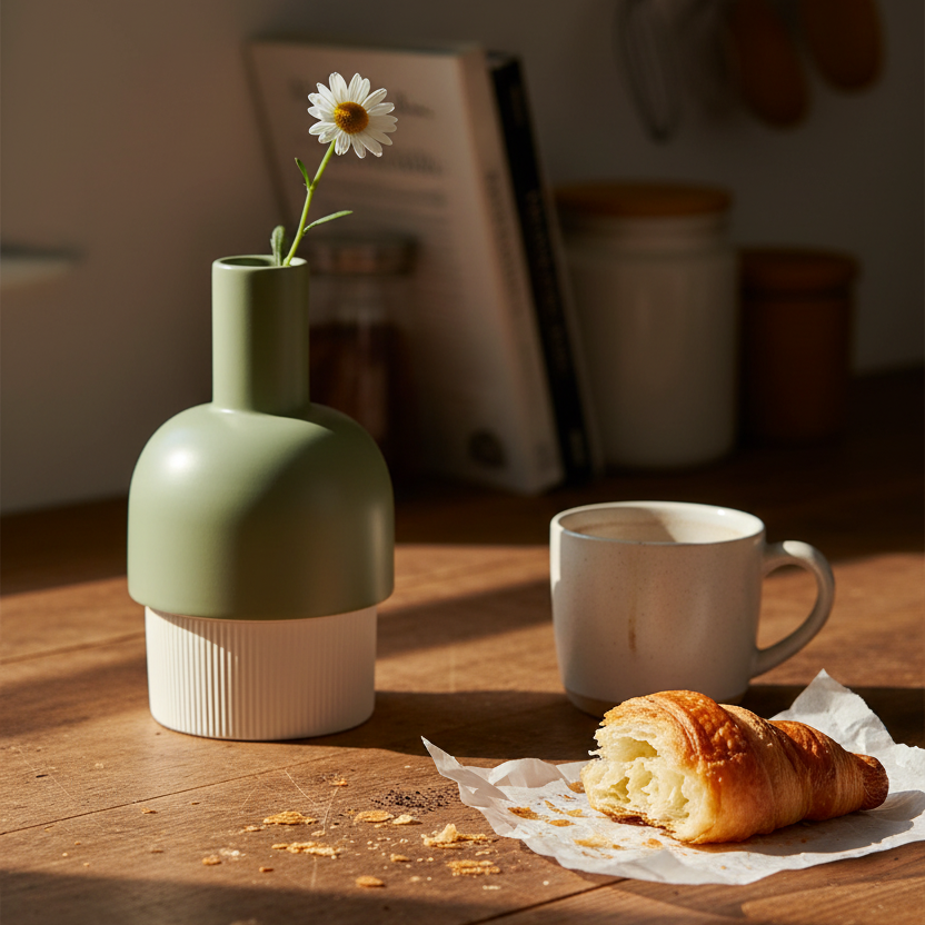 Flip Reversible Ceramic Vase – Ivory & Olive
