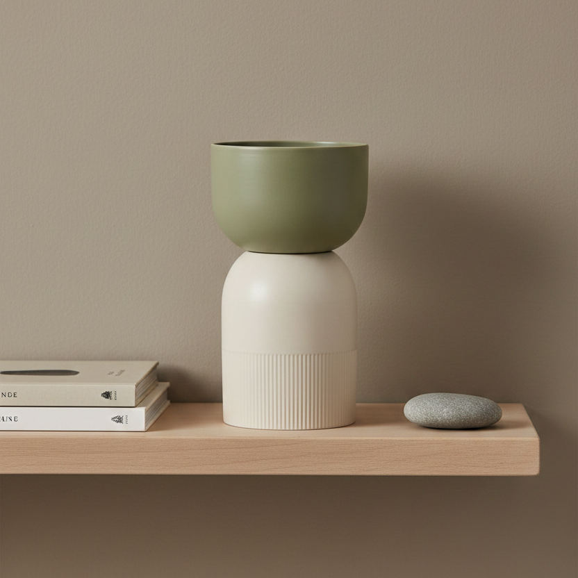 Flip Reversible Ceramic Vase – Ivory & Olive