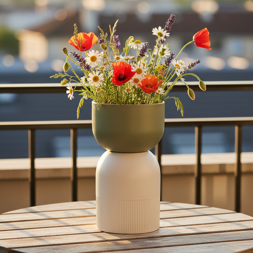 Flip Reversible Ceramic Vase – Ivory & Olive