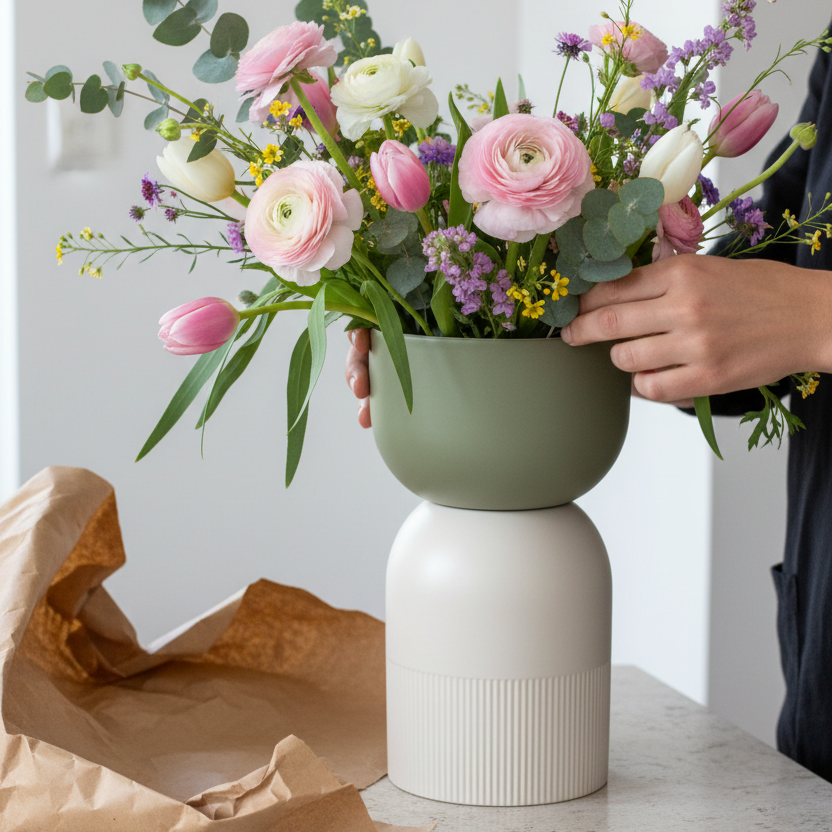 Flip Reversible Ceramic Vase – Ivory & Olive