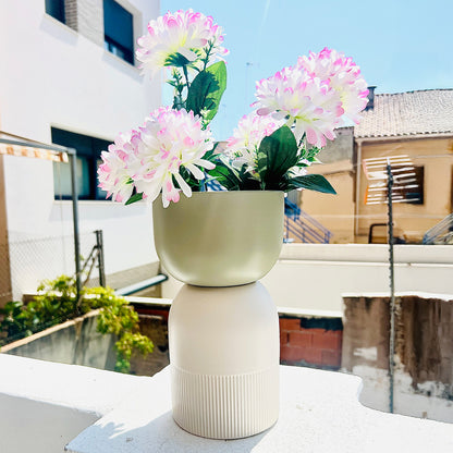 Flip Reversible Ceramic Vase – Ivory & Olive Medium