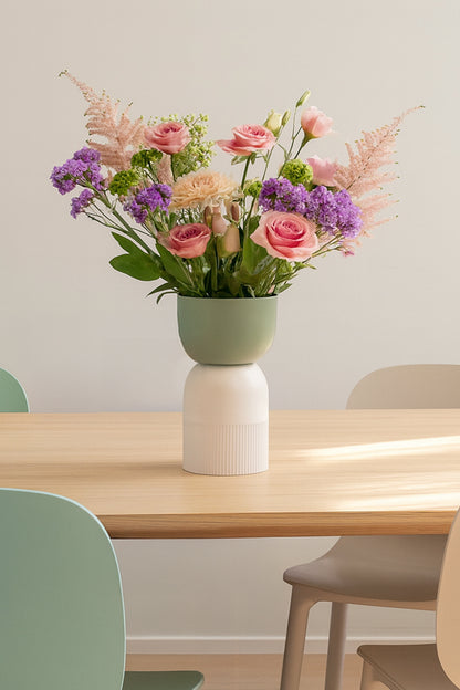 Flip Reversible Ceramic Vase – Ivory & Olive Medium