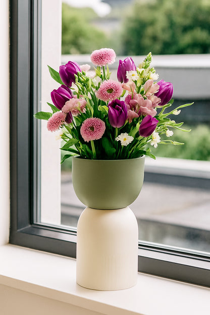 Flip Reversible Ceramic Vase – Ivory & Olive Medium