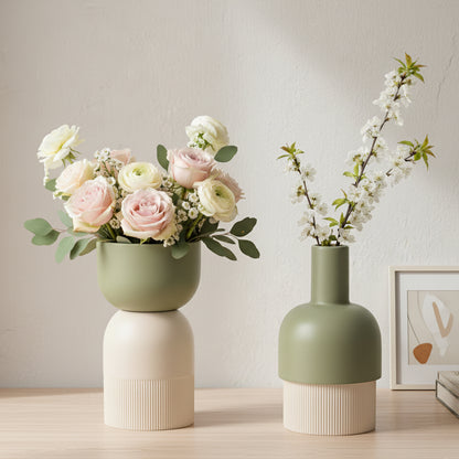 Flip Reversible Ceramic Vase – Ivory & Olive Medium