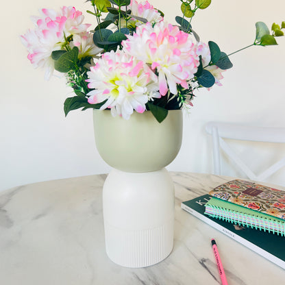 Flip Reversible Ceramic Vase – Ivory & Olive Medium