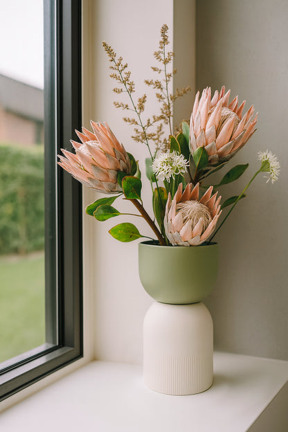 Flip Reversible Ceramic Vase – Ivory & Olive Medium