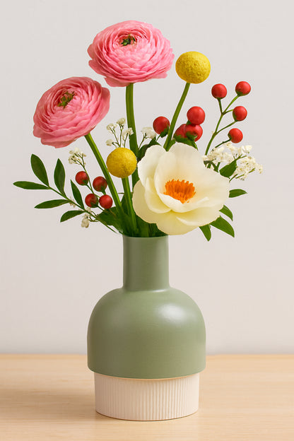 Flip Reversible Ceramic Vase – Ivory & Olive Medium