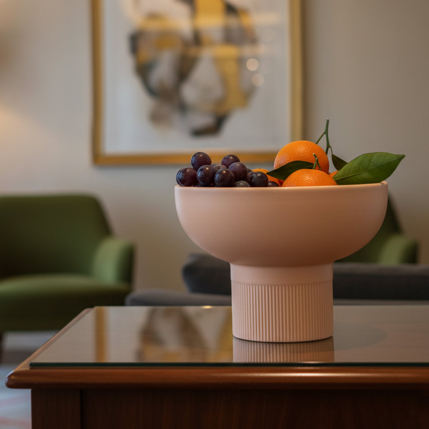 Tip Top Small Ceramic Bowl – Nude Small with fruit, showcasing minimalist Dutch Design and Functional Design for modern home decor