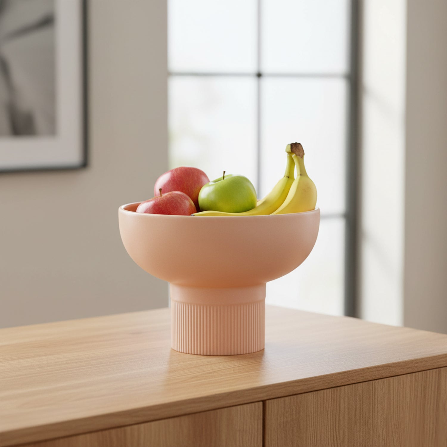 Tip Top Small Ceramic Bowl – Nude Small holding fresh fruit on wooden surface, Dutch Design, Functional Design.