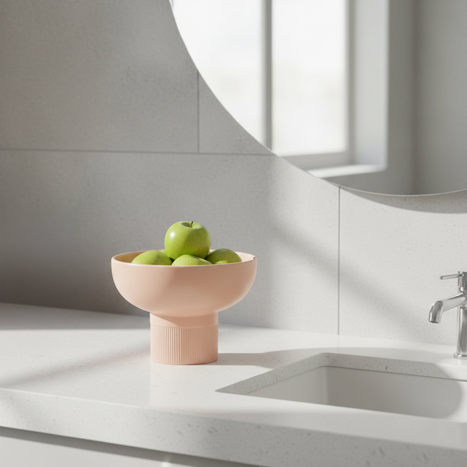 Tip Top Small Ceramic Bowl – Nude Small with green apples in modern kitchen, Dutch Design, Functional Design centerpiece