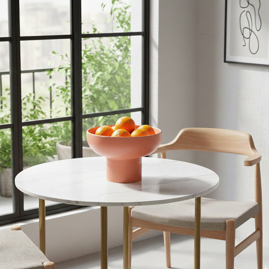 Tip Top XL Ceramic Bowl – Coral XL with oranges on a white table in a minimalist room, Dutch Design, Functional Design