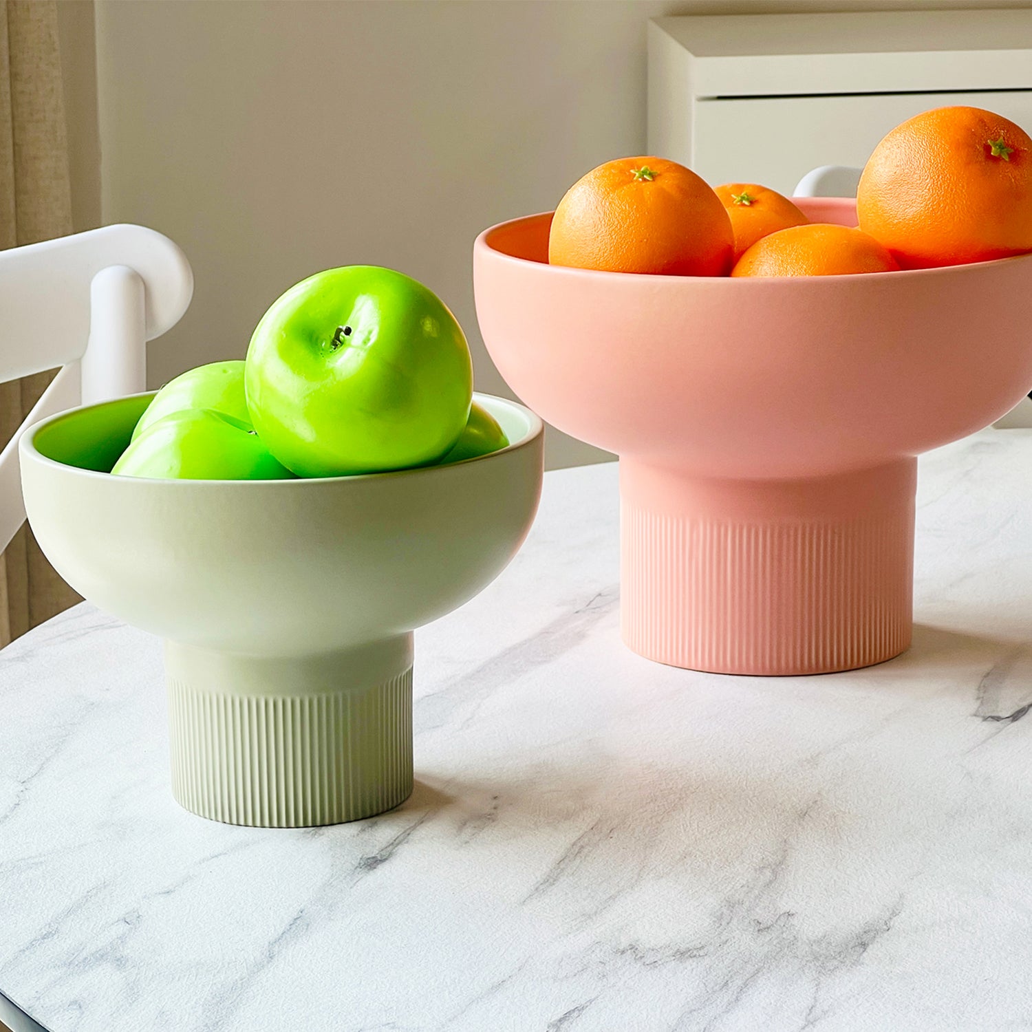 Tip Top XL Ceramic Bowl – Coral XL with oranges on table, showcasing Dutch Design and Functional Design style