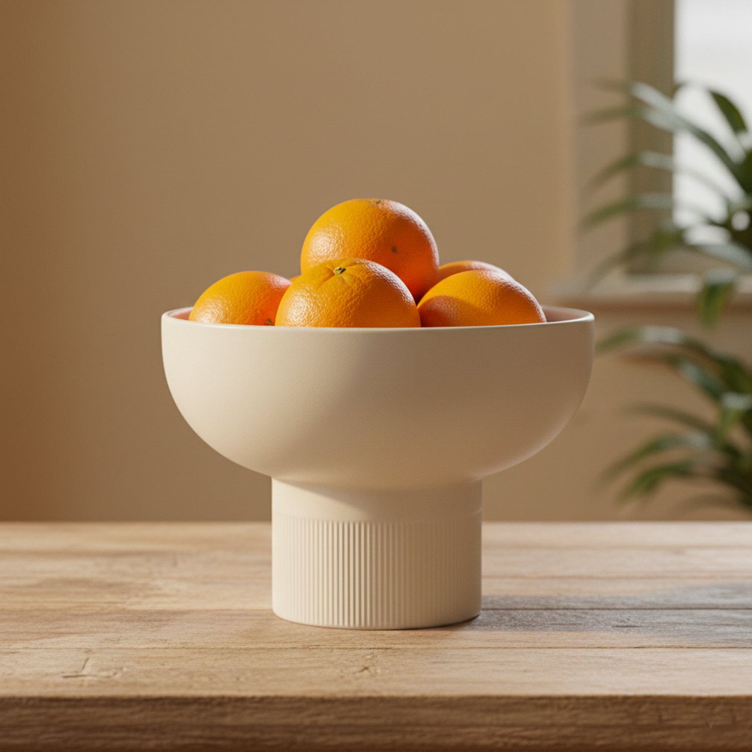 Tip Top XL Ceramic Bowl – Ivory XL holding oranges on wooden surface with natural light Dutch Design Functional Design