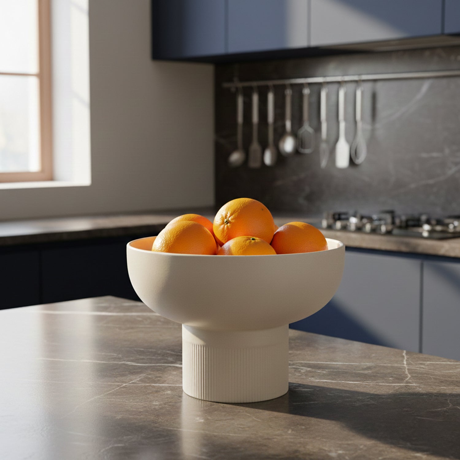Tip Top XL Ceramic Bowl – Ivory XL holding oranges on kitchen countertop in minimalist home with Dutch Design and functional design