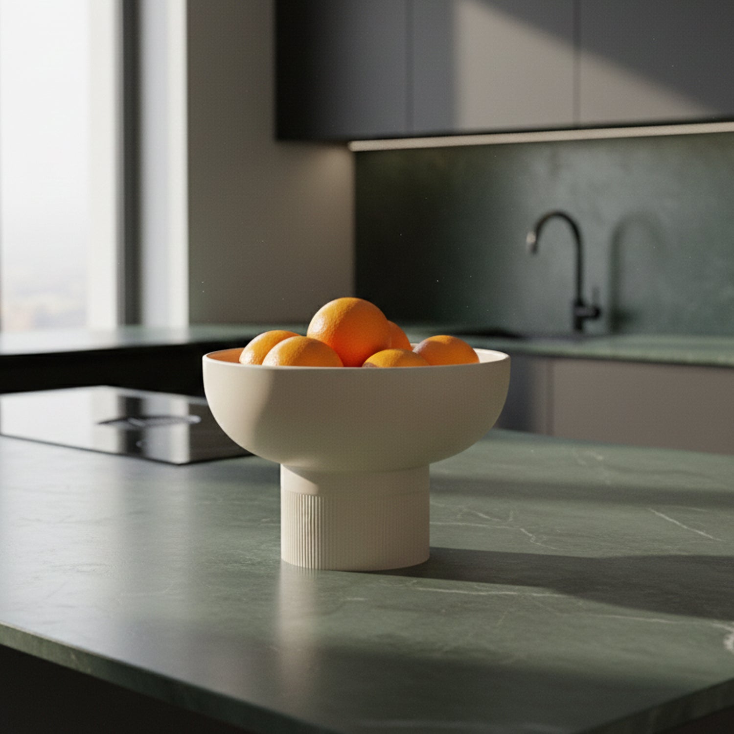 Tip Top XL Ceramic Bowl – Ivory XL with oranges on kitchen counter, showcasing Dutch Design and Functional Design elegance.