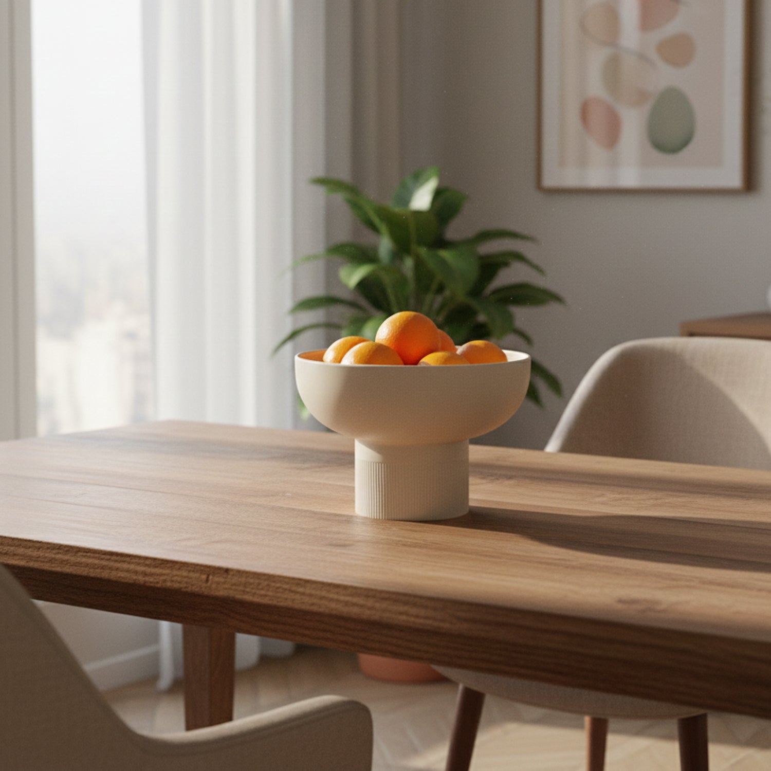 Tip Top XL Ceramic Bowl – Ivory XL with oranges on wooden table in modern minimalist home interior Dutch Design Functional Design