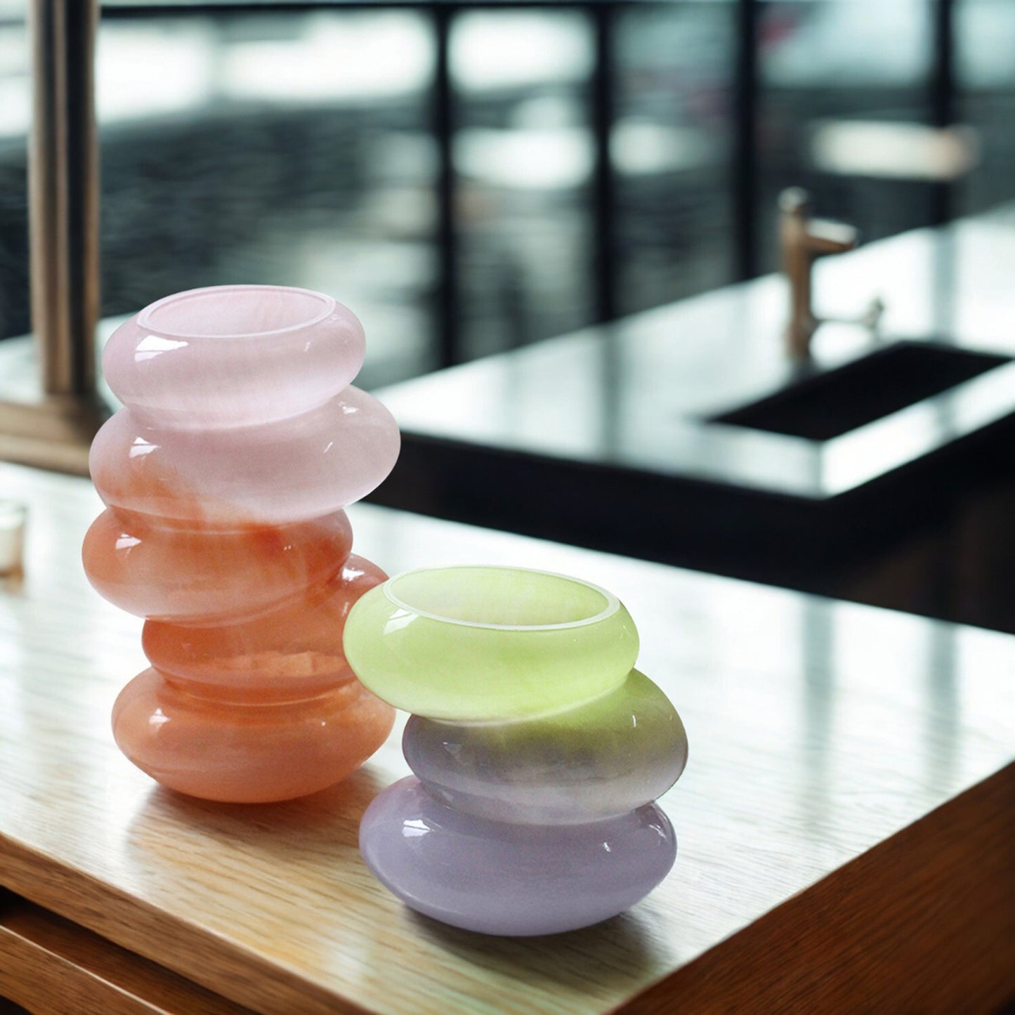 Swirl Pink & Lime Vase Set