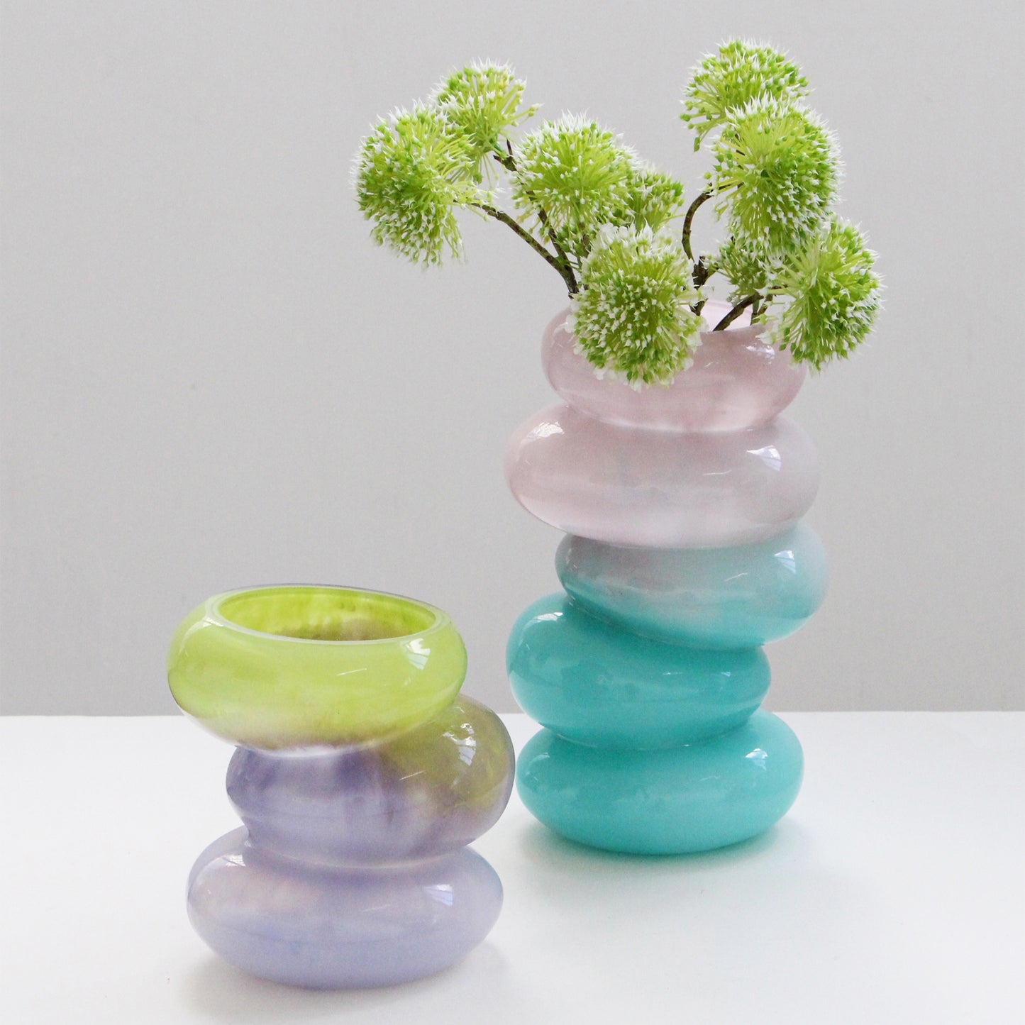 Swirl Aqua & Lime Vase Set