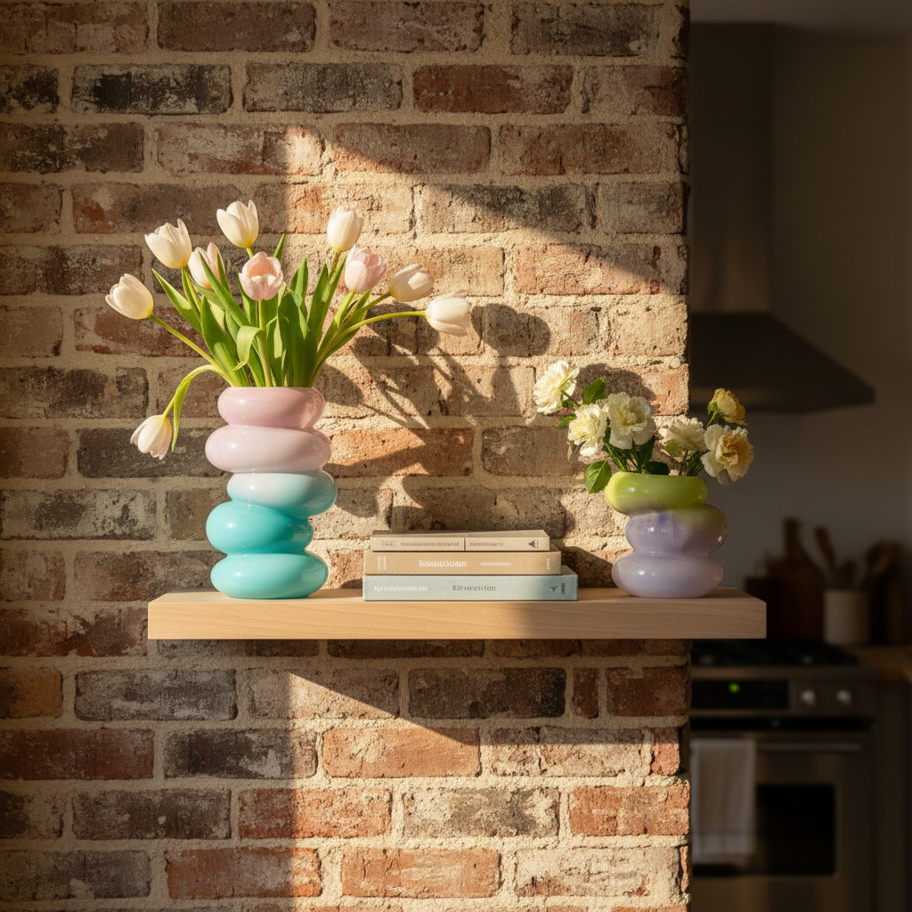 Swirl Aqua & Lime Glass Vase Set