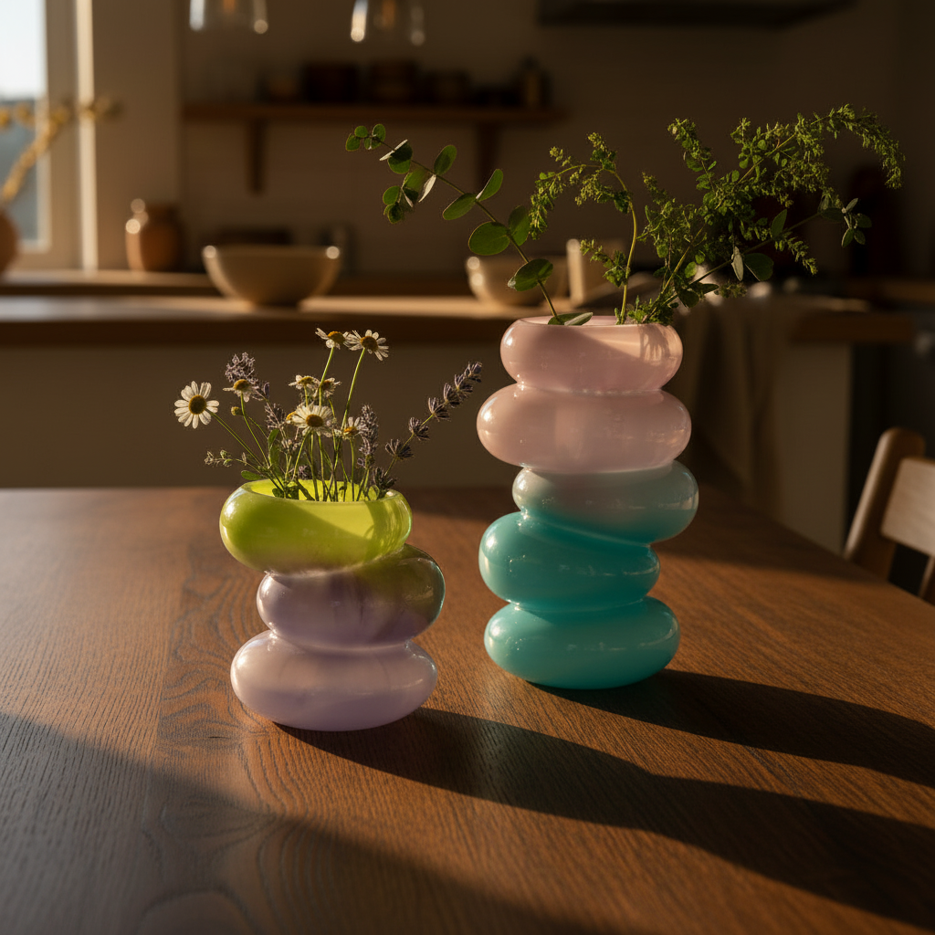 Swirl Aqua & Lime Glass Vase Set