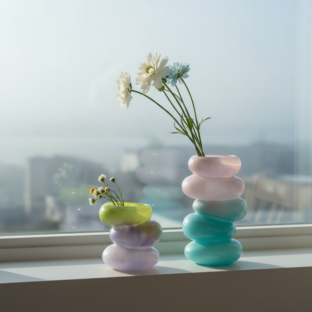 Swirl Aqua & Lime Glass Vase Set