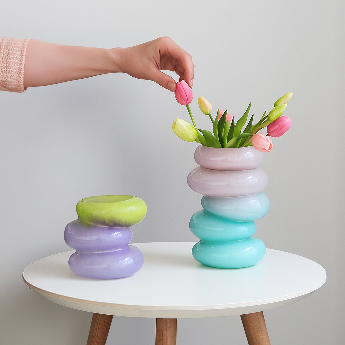 Swirl Aqua & Lime Vase Set