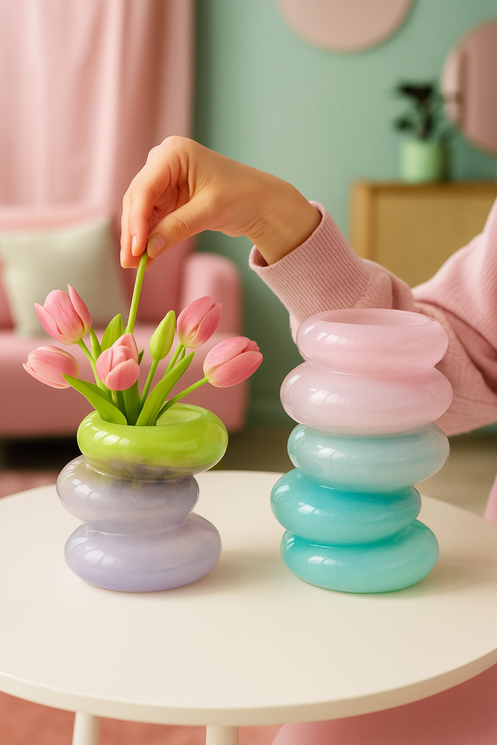 Swirl Aqua & Lime Vase Set