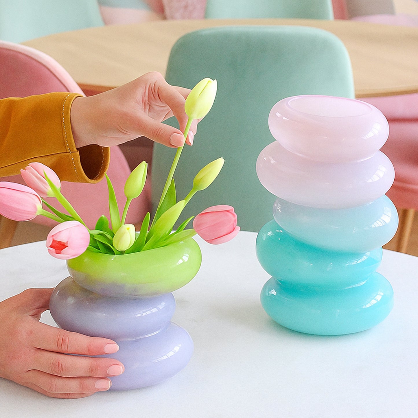 Swirl Aqua & Lime Vase Set