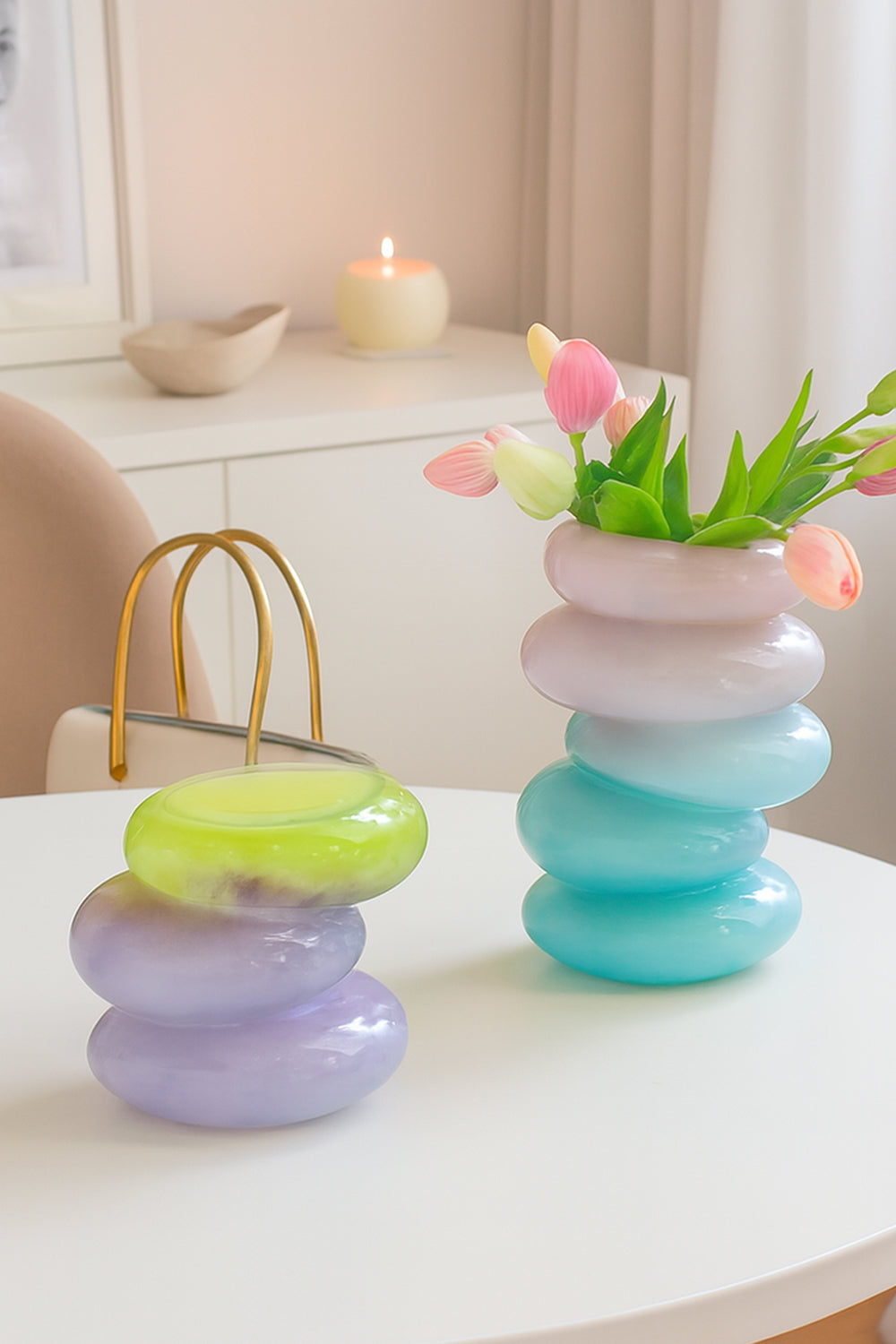 Swirl Aqua & Lime Vase Set