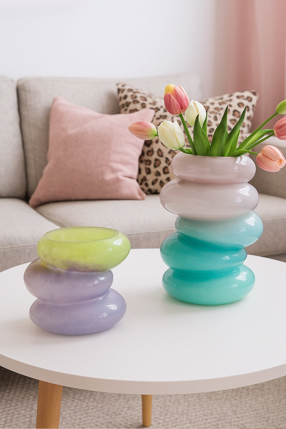 Swirl Aqua & Lime Vase Set