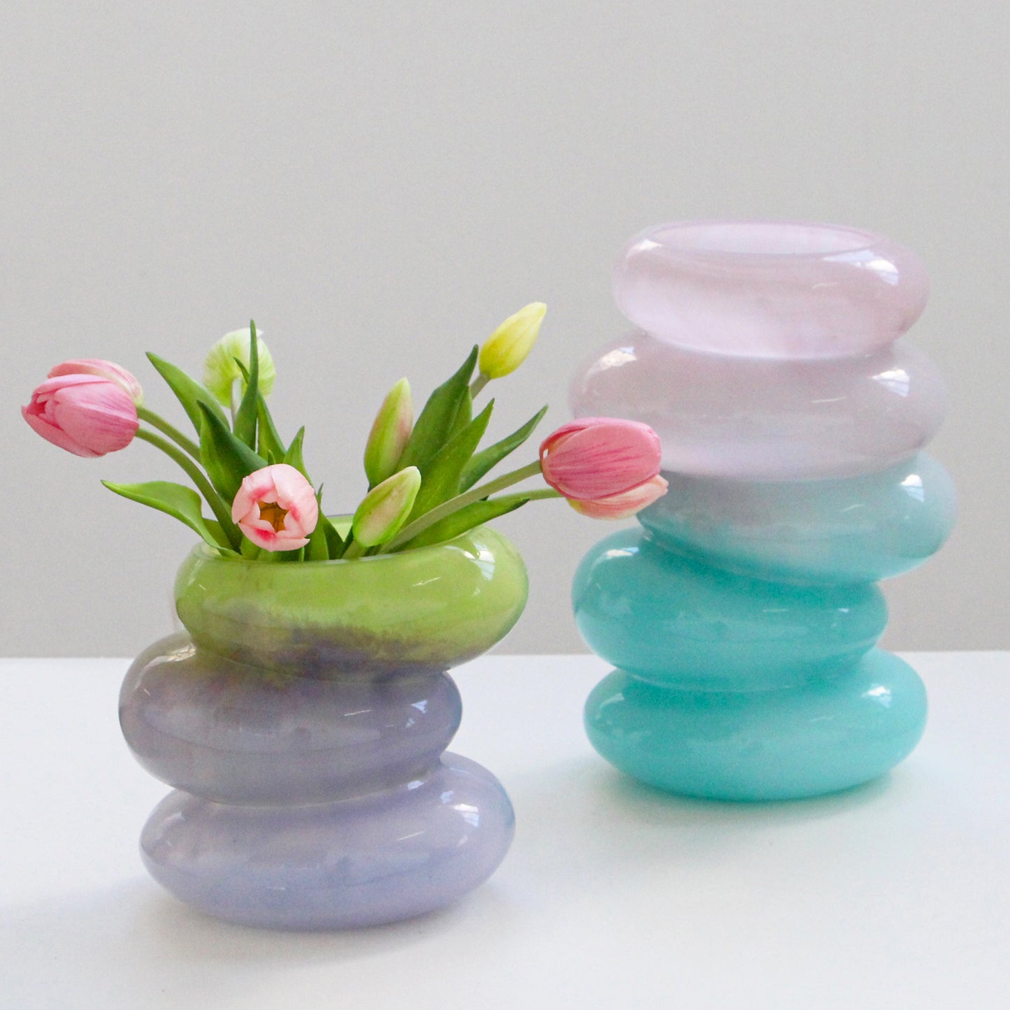 Swirl Aqua & Lime Vase Set