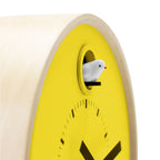 Preorder - Dot Yellow Cuckoo Clock with a minimalist yellow face and white bird, showcasing Dutch Design and Functional Design.