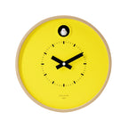 Preorder - Dot Yellow Cuckoo Clock with minimalist yellow face, black hands, and small white cuckoo, Dutch Design, Functional Design