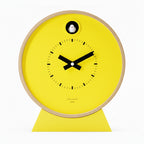 Preorder - Dot Yellow Cuckoo Clock with minimalist Dutch design, bright yellow face, and functional cuckoo bird feature.