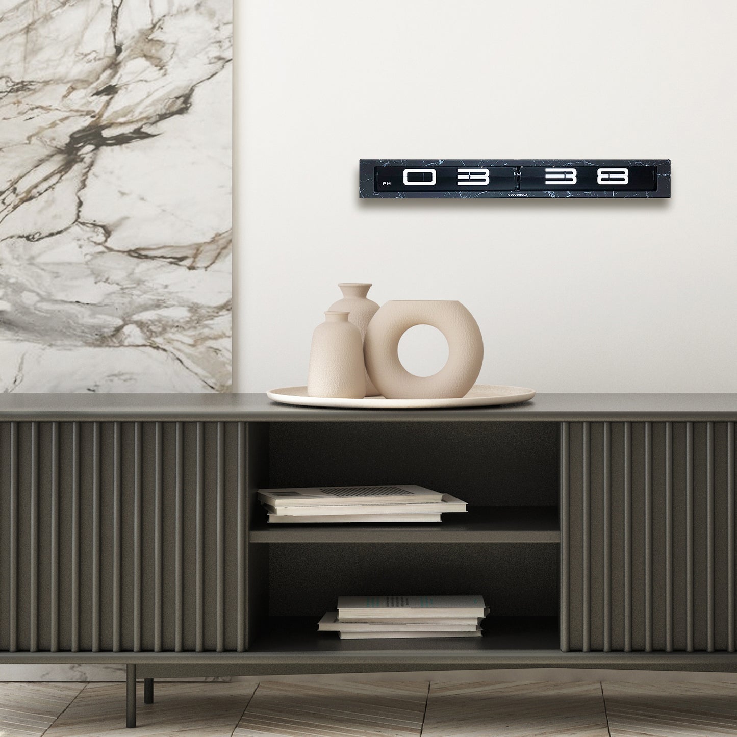 Timeline Smoke Effect AM/PM Edition - Flip Clock - 26 inches wide - A Modern Masterpiece in Timekeeping